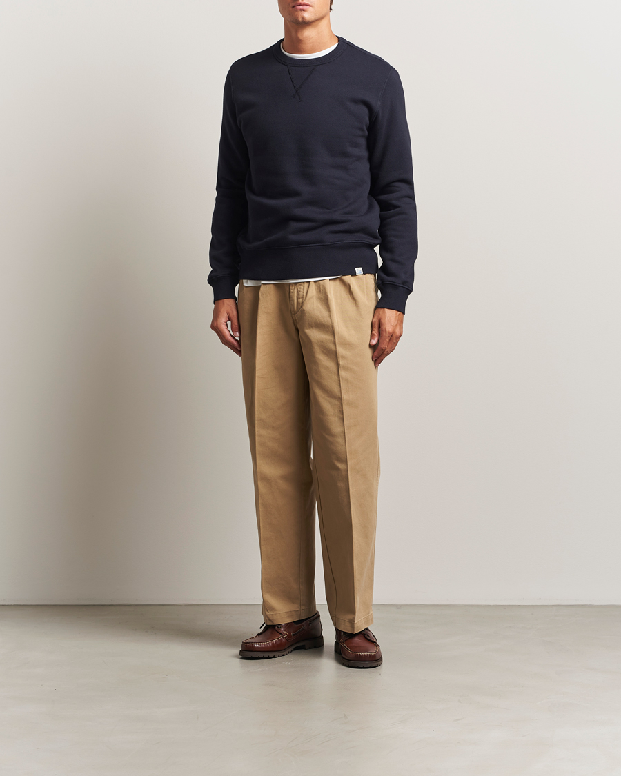 Herre | Trøjer | Merz b. Schwanen | Relaxed Fit Vintage Cotton Sweatshirt Dark Navy