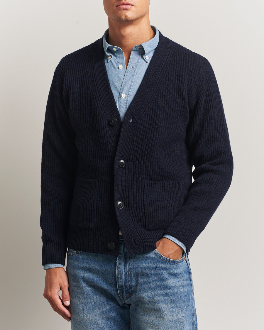 Herre | Trøjer | Merz b. Schwanen | Merino/Cashmere Knitted Cardigan Dark Navy