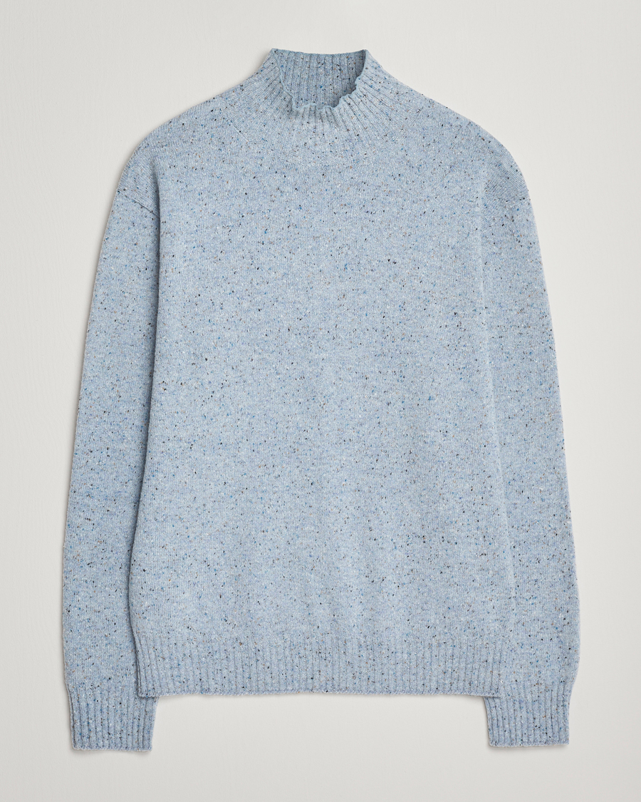 Herre | Trøjer | NN07 | Aksel Wool Donegal Knitted Mock Neck Cerulian Blue