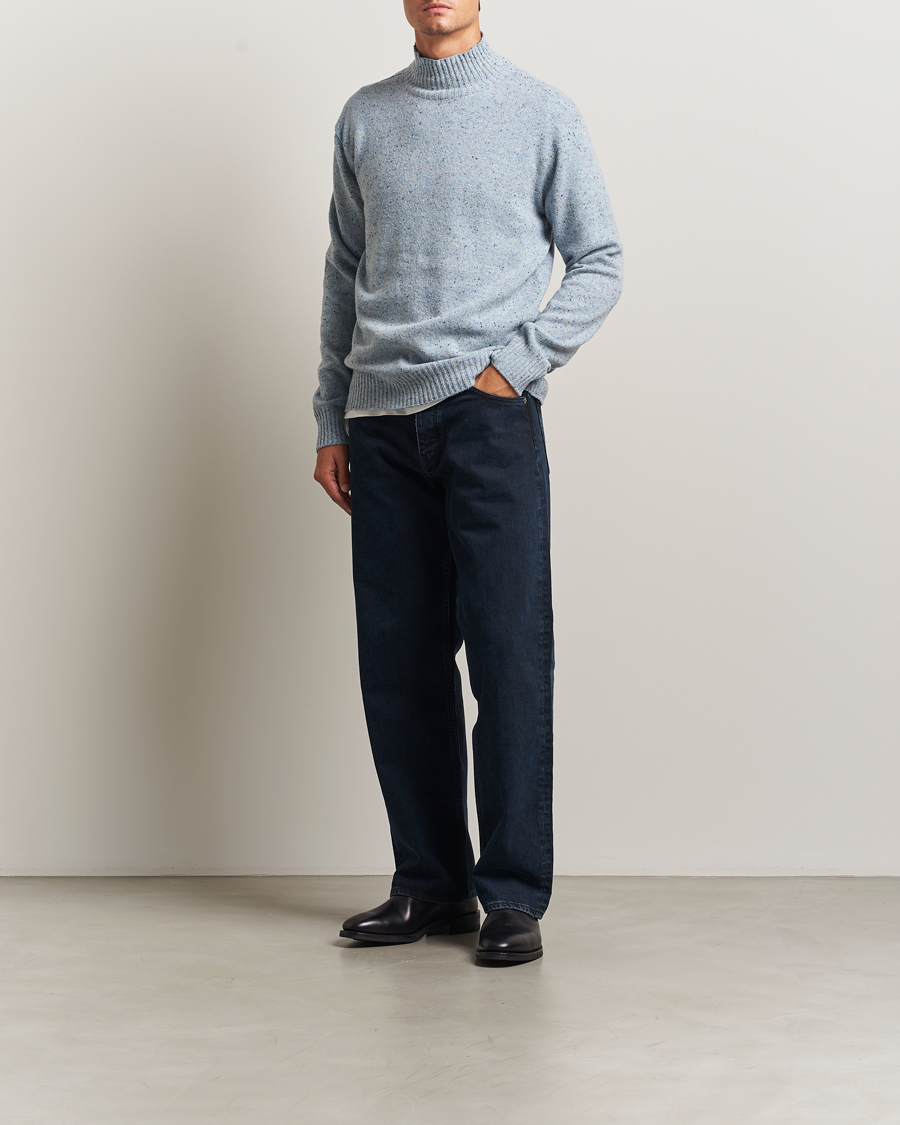 Herre | Trøjer | NN07 | Aksel Wool Donegal Knitted Mock Neck Cerulian Blue