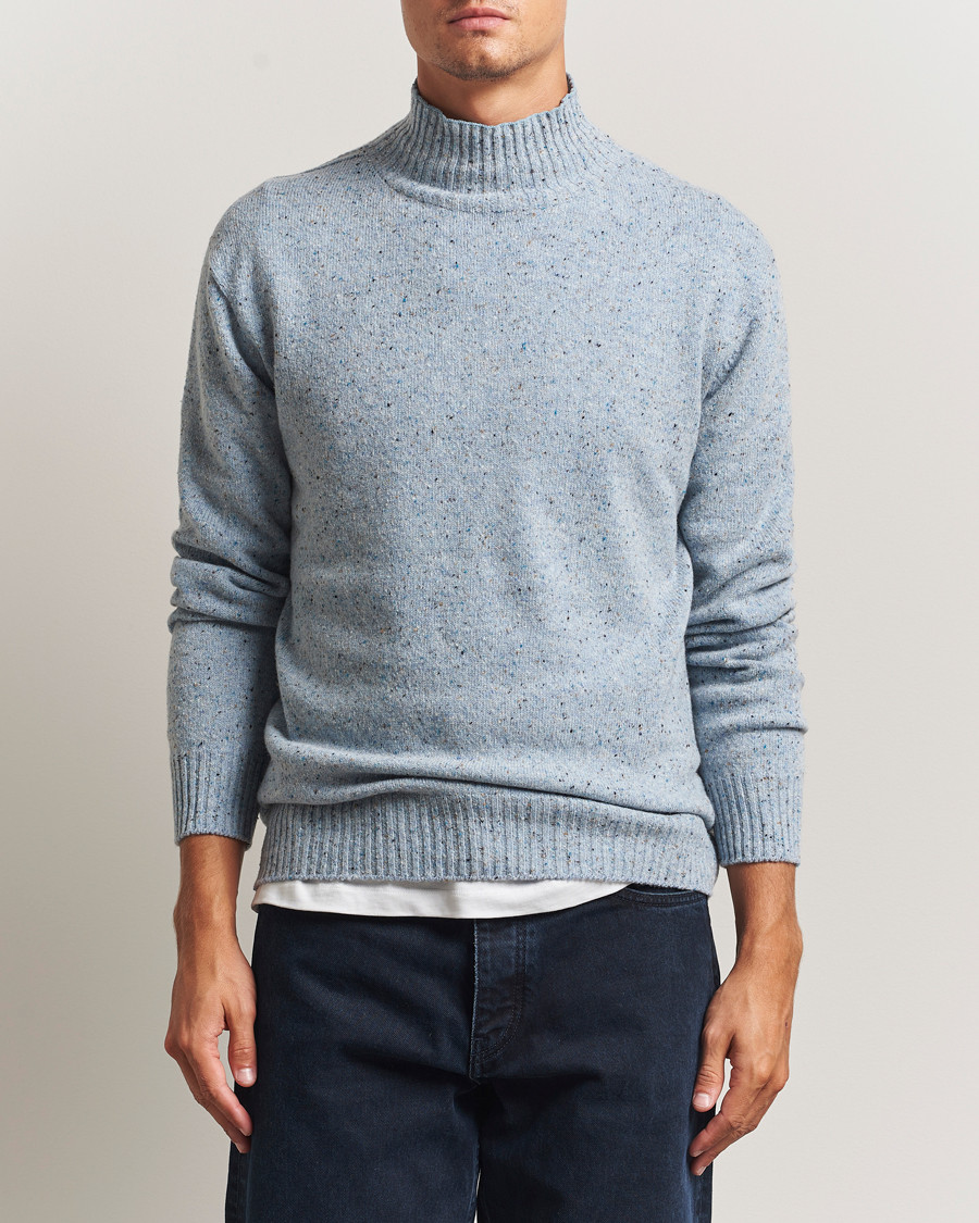 Herre | Trøjer | NN07 | Aksel Wool Donegal Knitted Mock Neck Cerulian Blue
