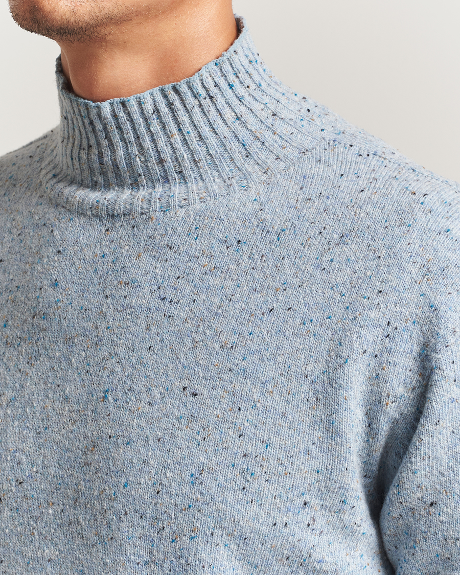 Herre | Trøjer | NN07 | Aksel Wool Donegal Knitted Mock Neck Cerulian Blue