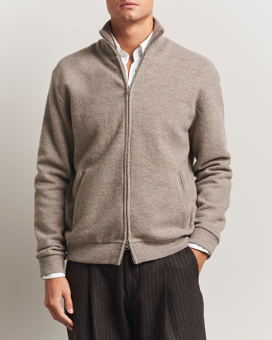Herre | Trøjer | NN07 | Boiled Wool Full Zip Khaki Beige