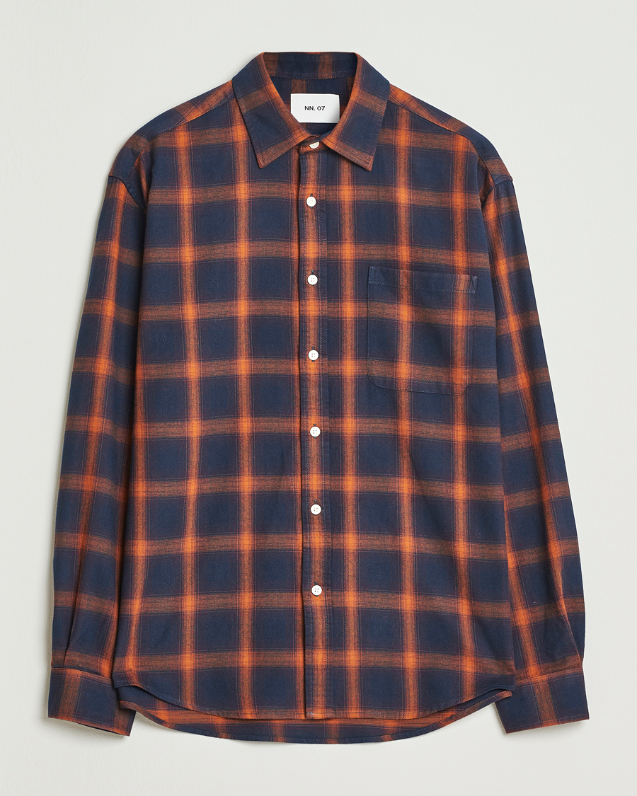 Herre | Skjorter | NN07 | Deon Flannel Checked Shirt Navy/Orange