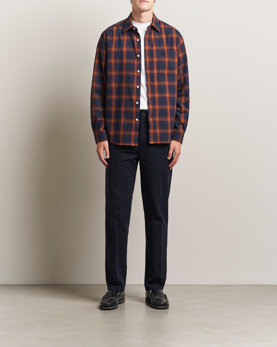 Herre | Skjorter | NN07 | Deon Flannel Checked Shirt Navy/Orange