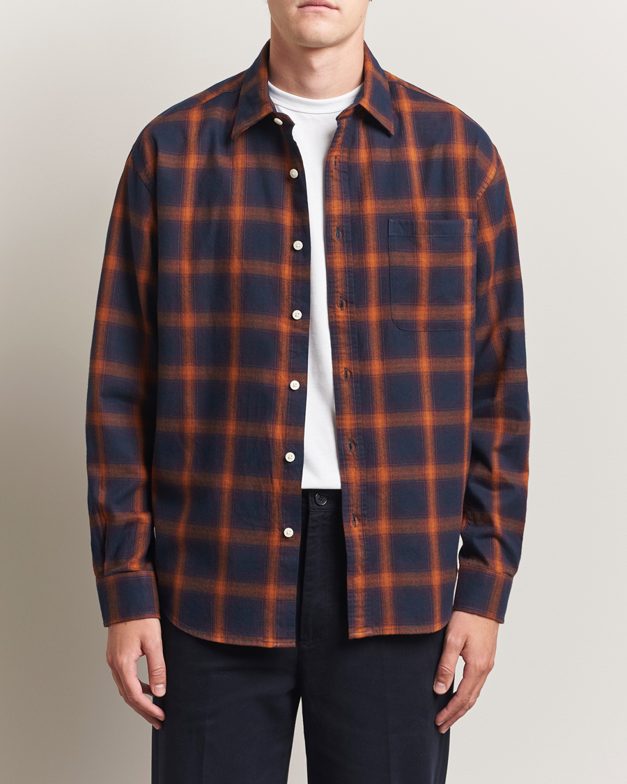 Herre | Skjorter | NN07 | Deon Flannel Checked Shirt Navy/Orange