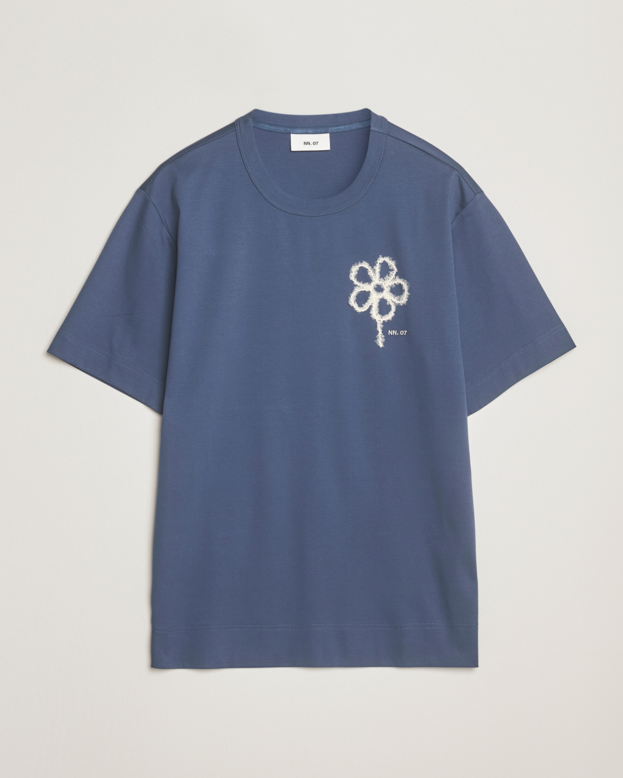 Herre | T-Shirts | NN07 | Pedro Mercerized Embroidered T-Shirt Denim Blue