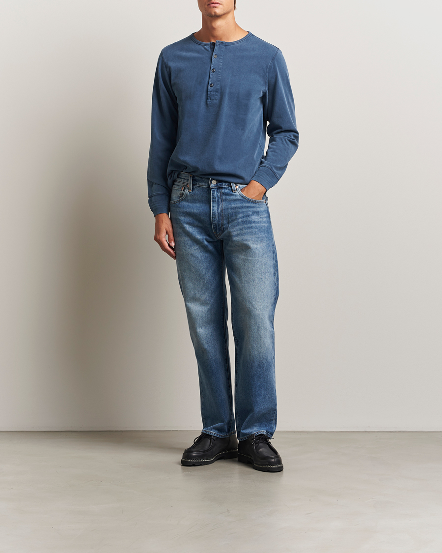 Herre | Trøjer | Nudie Jeans | Long Sleeved Henley Washed Blue