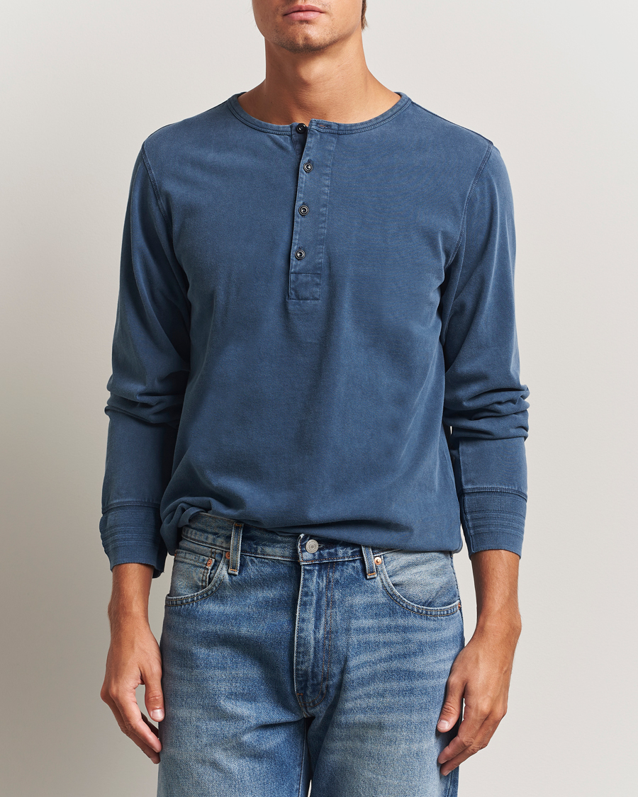 Herre | Trøjer | Nudie Jeans | Long Sleeved Henley Washed Blue