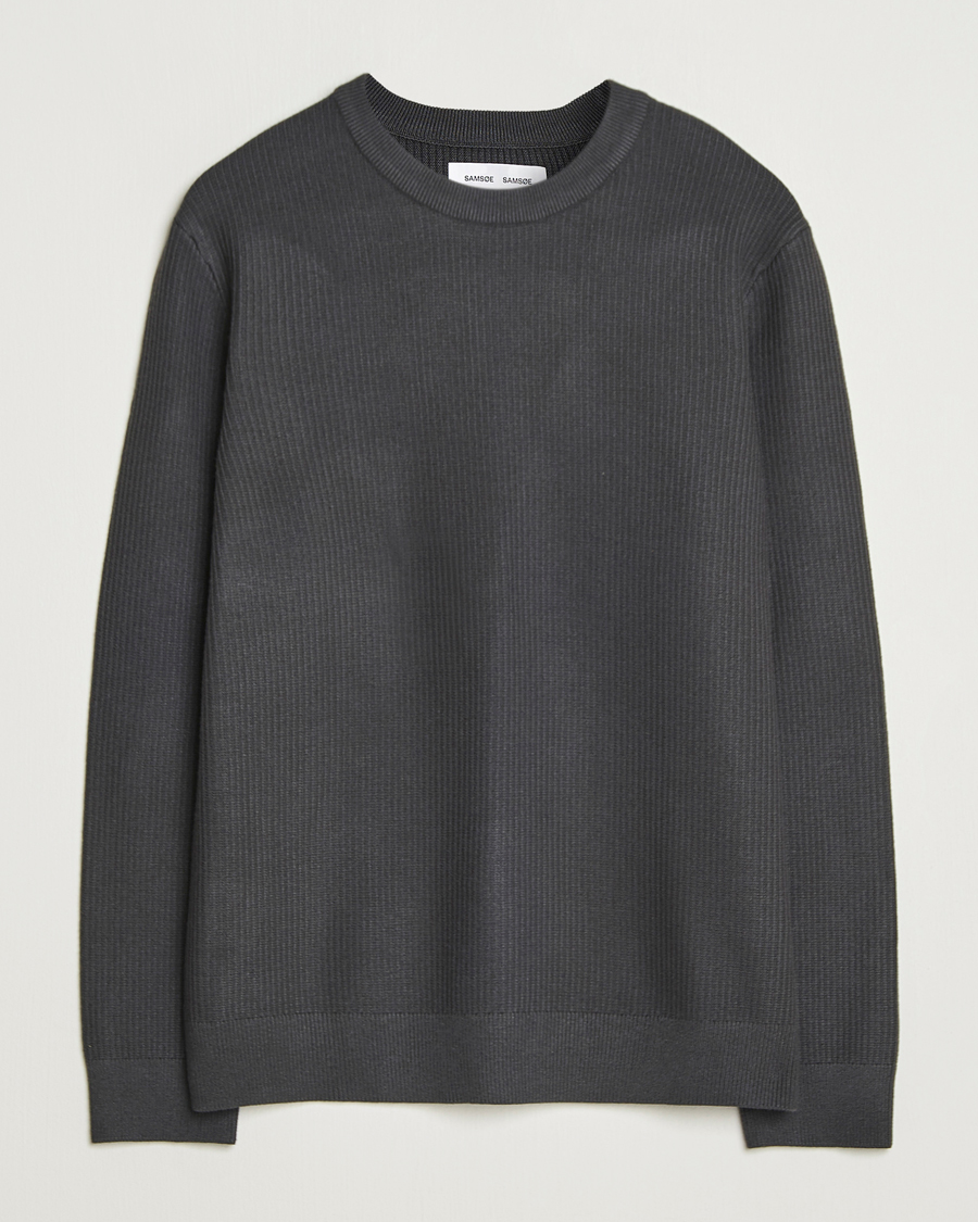 Herre | Trøjer | Samsøe Samsøe | Dem Structured Knitted Crew Neck Black Oyster