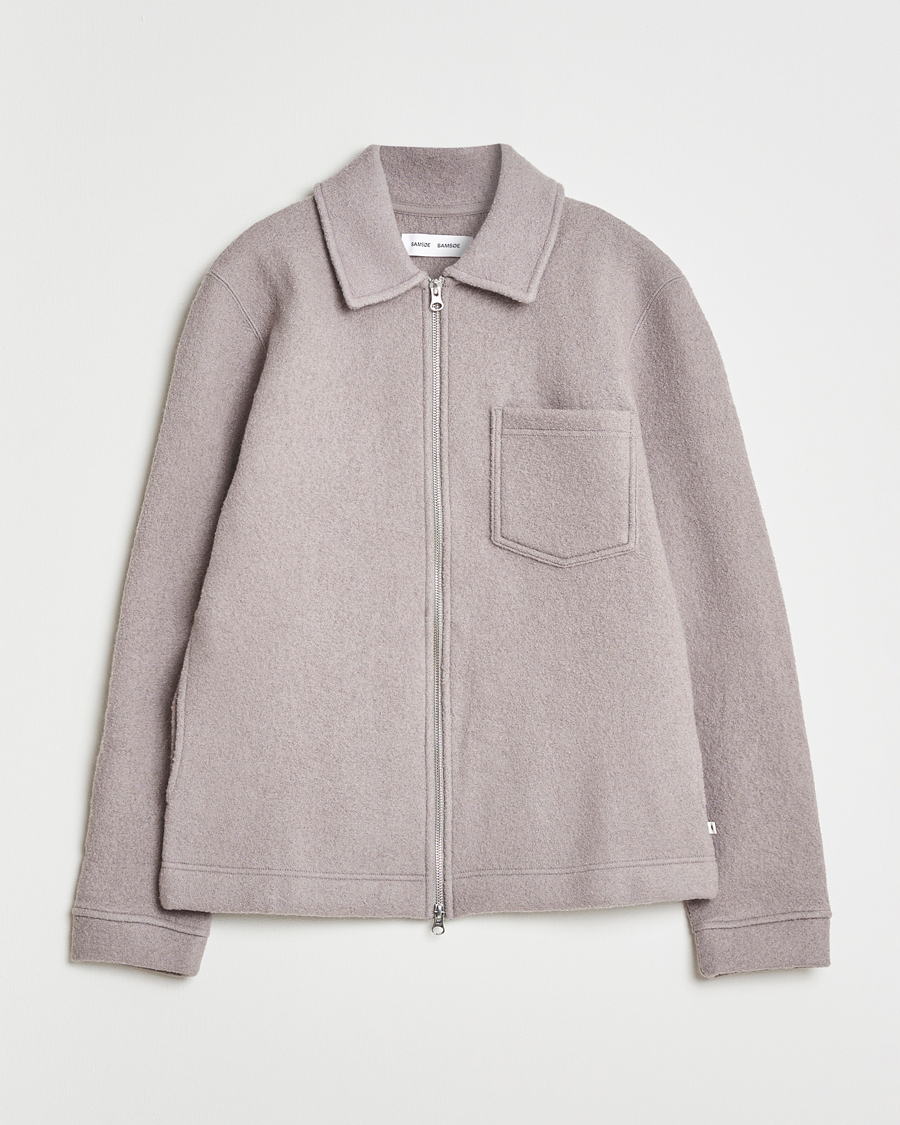Herre | Trøjer | Samsøe Samsøe | Hannes Boiled Wool Full Zip Elephant Skin