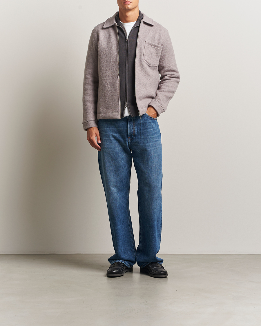 Herre | Trøjer | Samsøe Samsøe | Hannes Boiled Wool Full Zip Elephant Skin