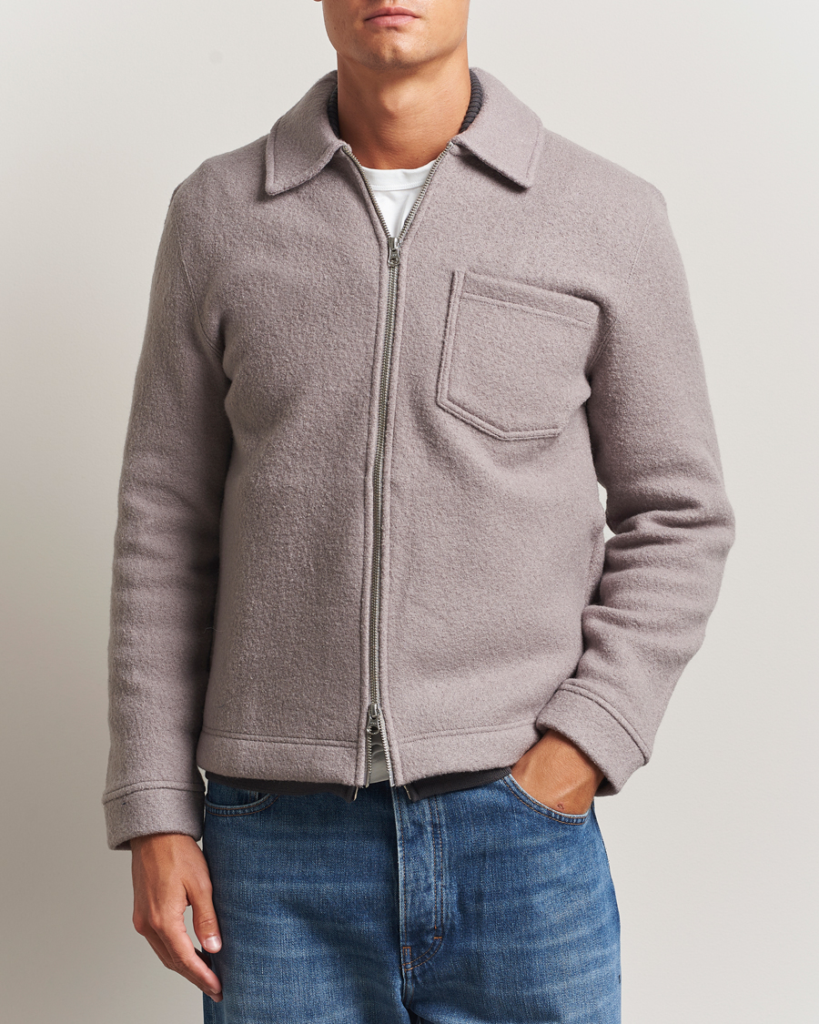 Herre | Trøjer | Samsøe Samsøe | Hannes Boiled Wool Full Zip Elephant Skin
