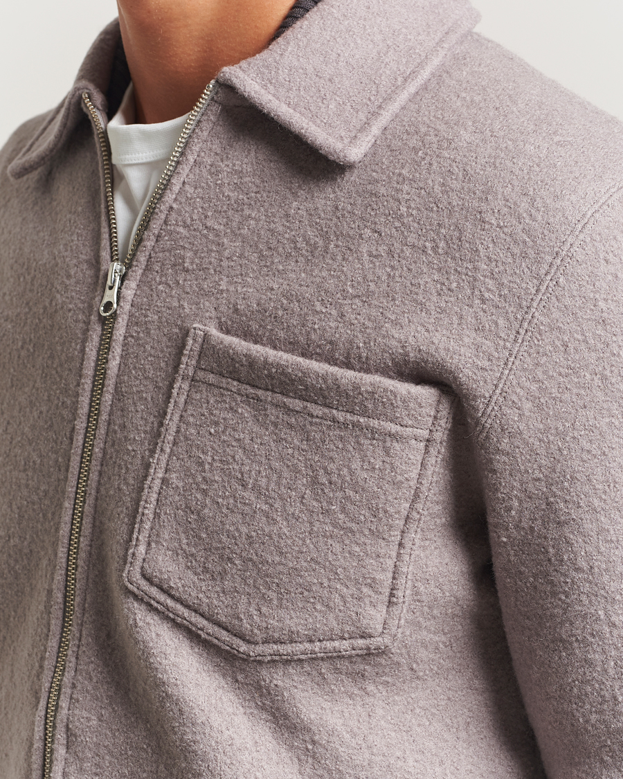 Herre | Trøjer | Samsøe Samsøe | Hannes Boiled Wool Full Zip Elephant Skin