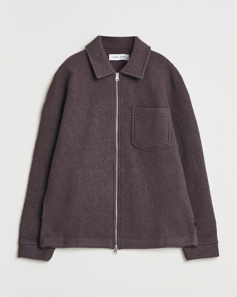 Herre | Trøjer | Samsøe Samsøe | Hannes Boiled Wool Full Zip Turkish Coffee