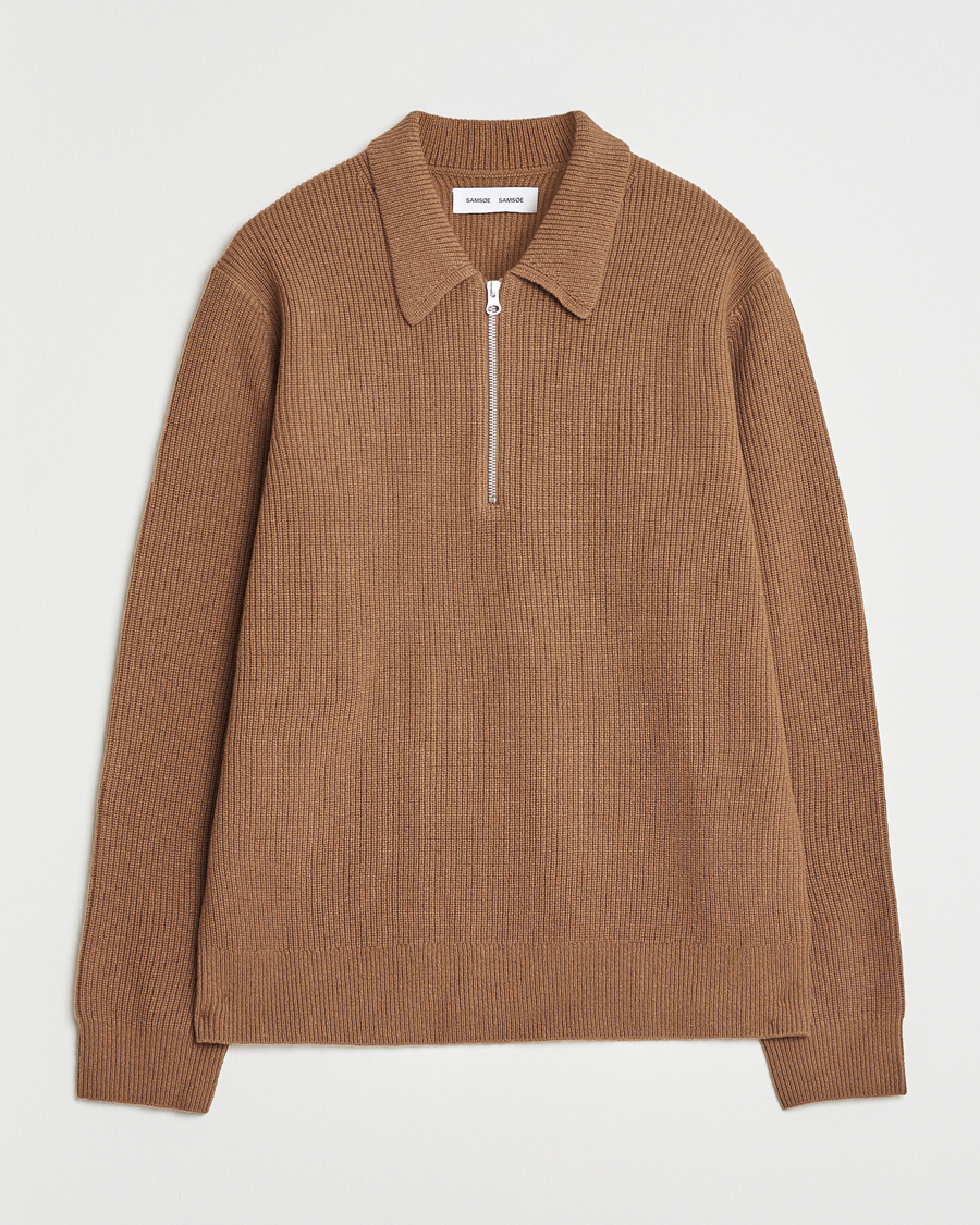 Herre | Trøjer | Samsøe Samsøe | Isak Knitted Half Zip Polo Otter Brown