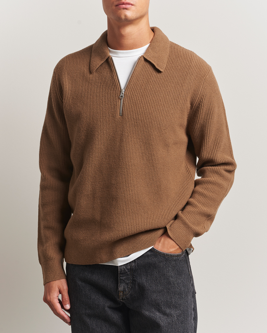Herre | Trøjer | Samsøe Samsøe | Isak Knitted Half Zip Polo Otter Brown
