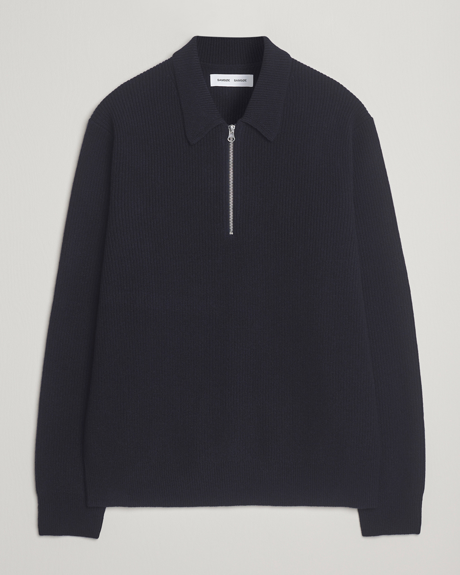 Herre | Trøjer | Samsøe Samsøe | Isak Knitted Half Zip Polo Salute Navy