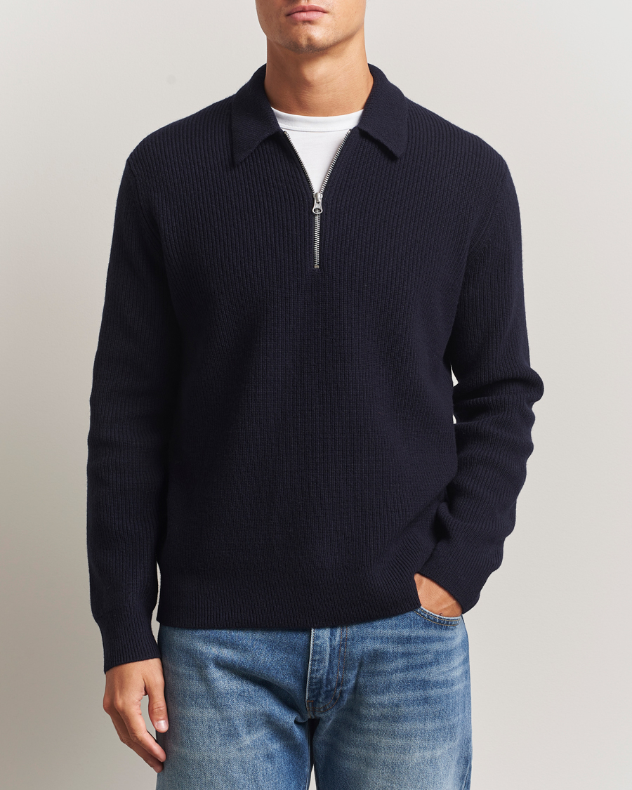 Herre | Trøjer | Samsøe Samsøe | Isak Knitted Half Zip Polo Salute Navy