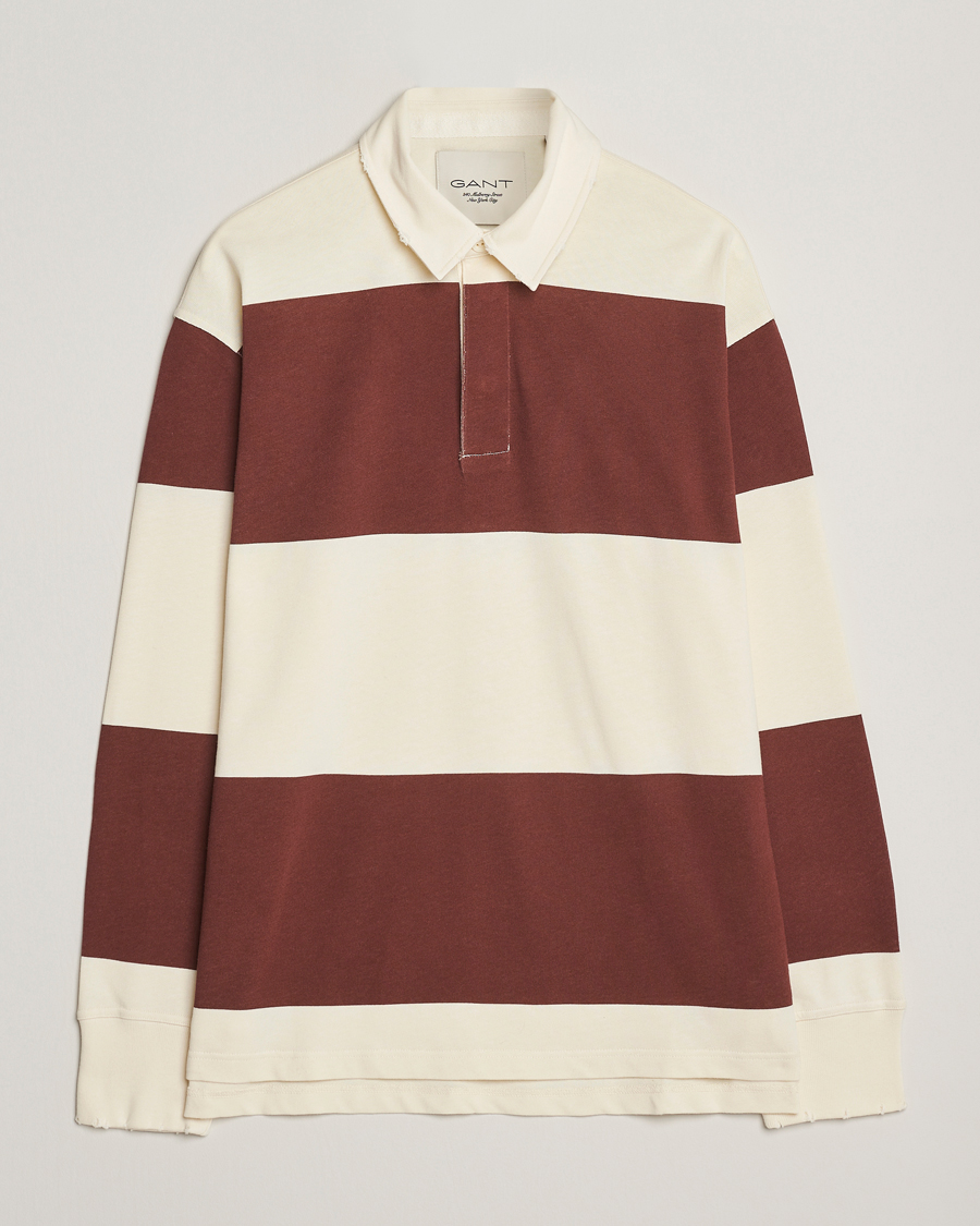 Herre | Trøjer | GANT 240 Mulberry Street | Block Stripe Heavy Rugger Mahogany Brown/White