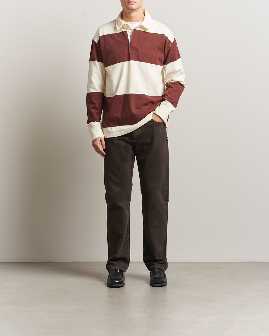 Herre | Trøjer | GANT 240 Mulberry Street | Block Stripe Heavy Rugger Mahogany Brown/White