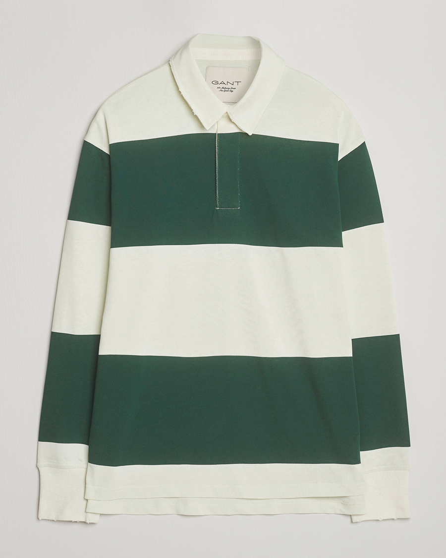 Herre | Trøjer | GANT 240 Mulberry Street | Block Stripe Heavy Rugger Forest Green/White