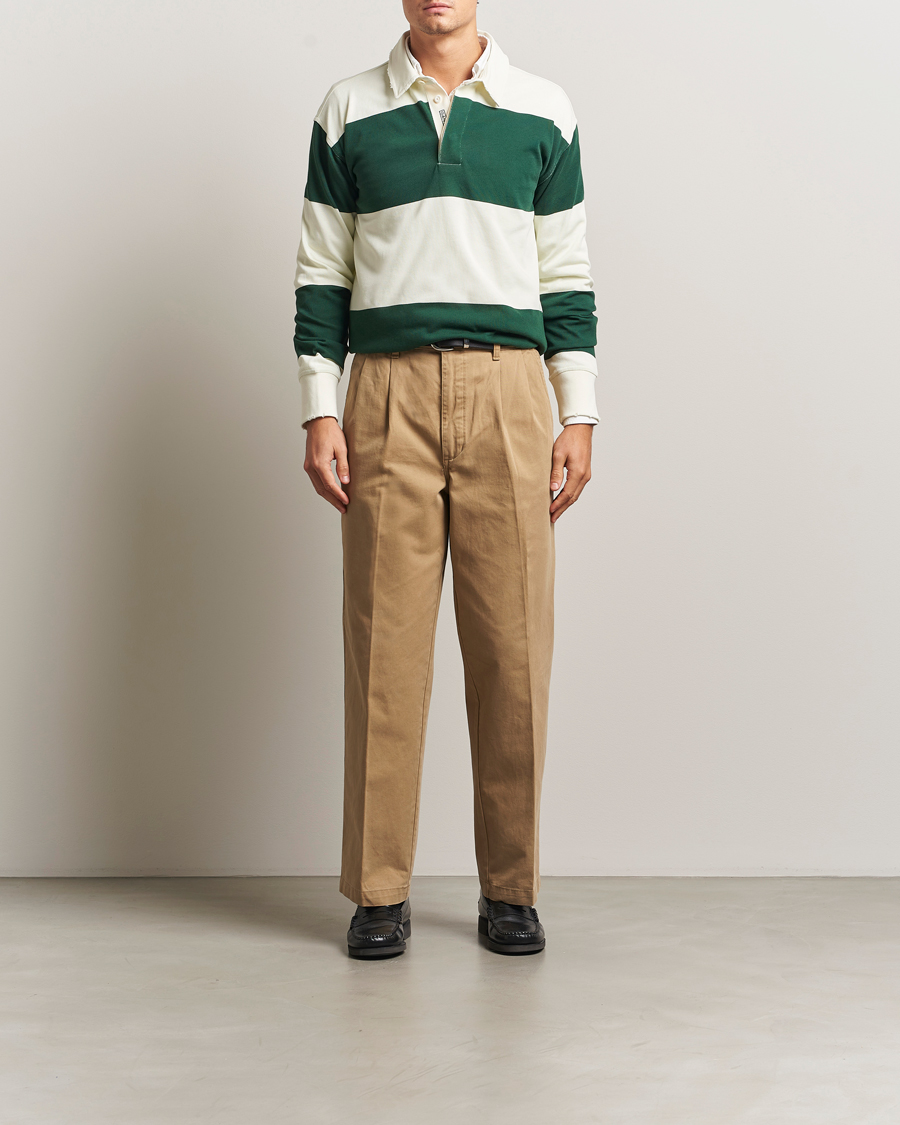 Herre | Trøjer | GANT 240 Mulberry Street | Block Stripe Heavy Rugger Forest Green/White