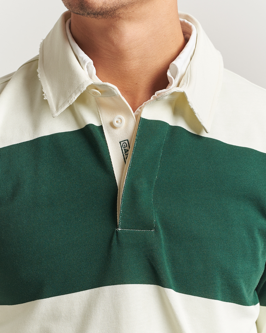 Herre | Trøjer | GANT 240 Mulberry Street | Block Stripe Heavy Rugger Forest Green/White