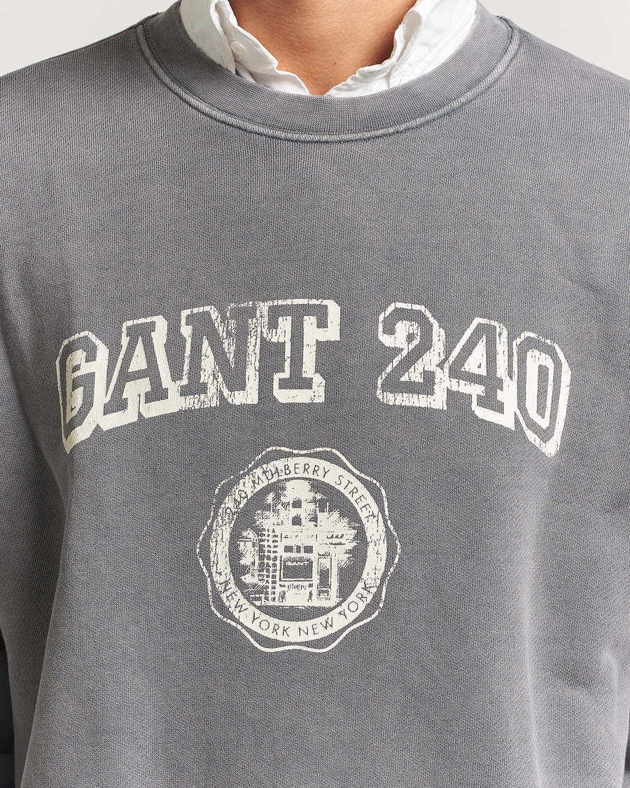 Herre | Trøjer | GANT 240 Mulberry Street | Vintage Graphic Crew Neck Sweatshirts Steel Grey