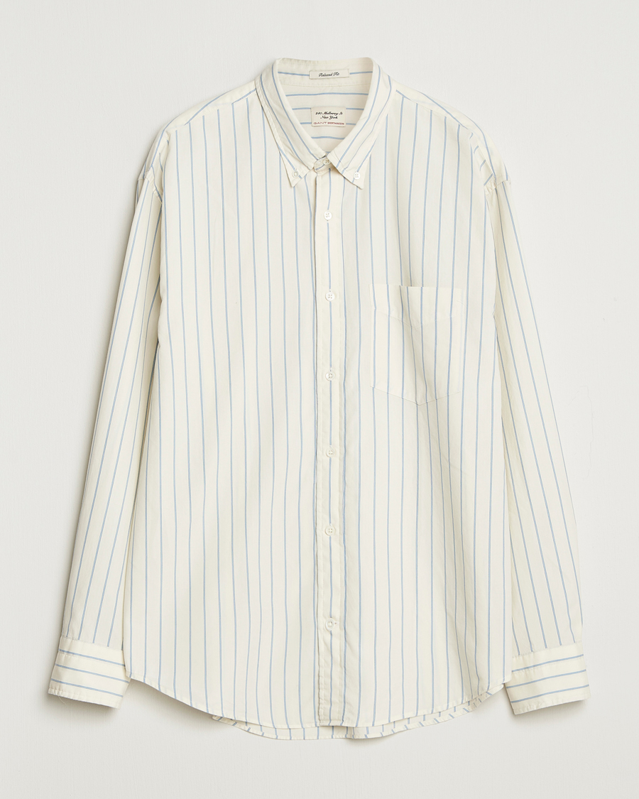 Herre | Skjorter | GANT 240 Mulberry Street | Relaxed Fit Luxury Striped Oxford Shirt Cream