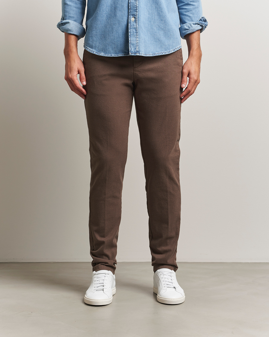 Herre | Bukser | Gant | Slim Fit Cotton Herringbone Trousers Rich Brown