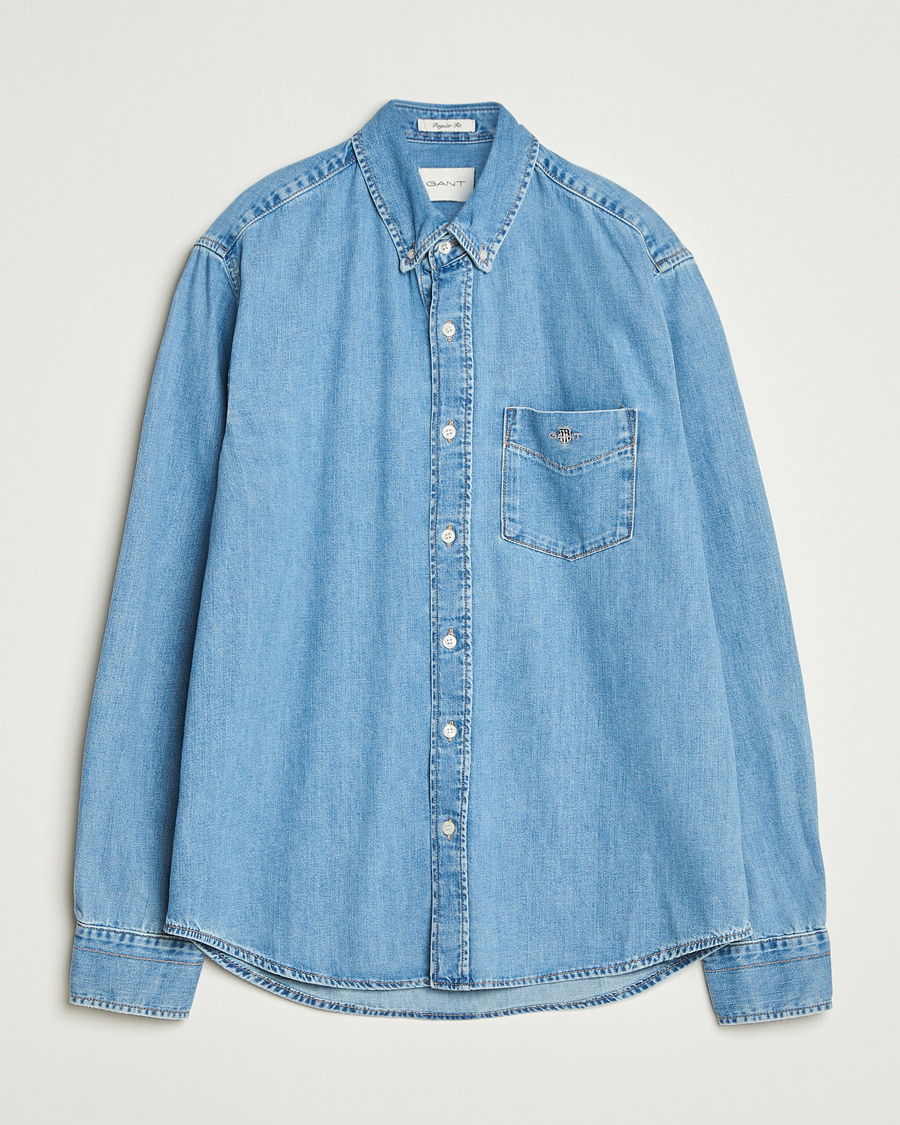 Herre | Skjorter | GANT | Regular Fit Denim Shirt Light Blue Worn In