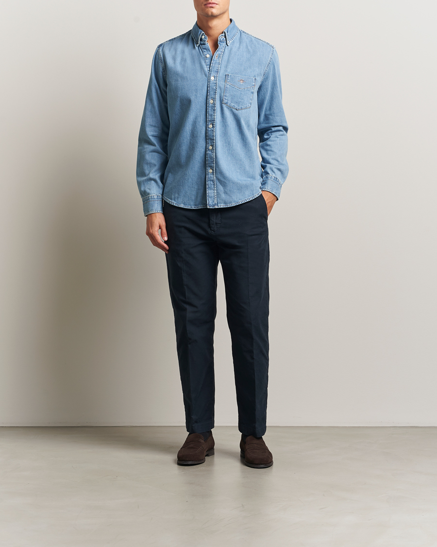 Herre | Skjorter | GANT | Regular Fit Denim Shirt Light Blue Worn In