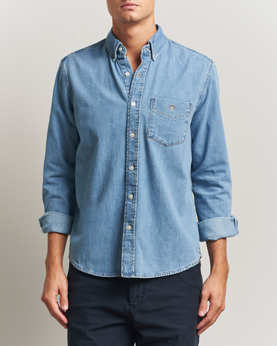 Herre | Skjorter | GANT | Regular Fit Denim Shirt Light Blue Worn In