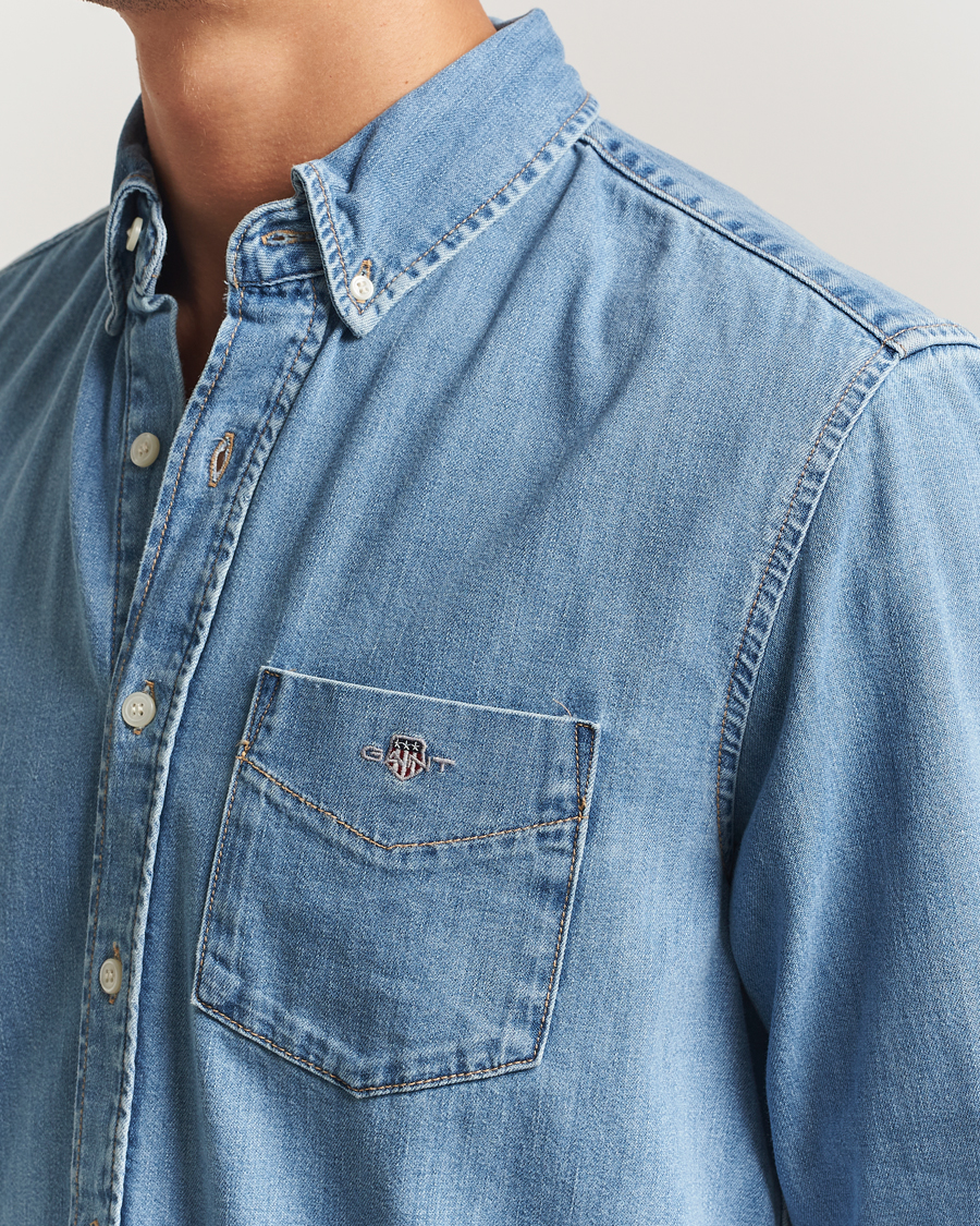 Herre | Skjorter | GANT | Regular Fit Denim Shirt Light Blue Worn In