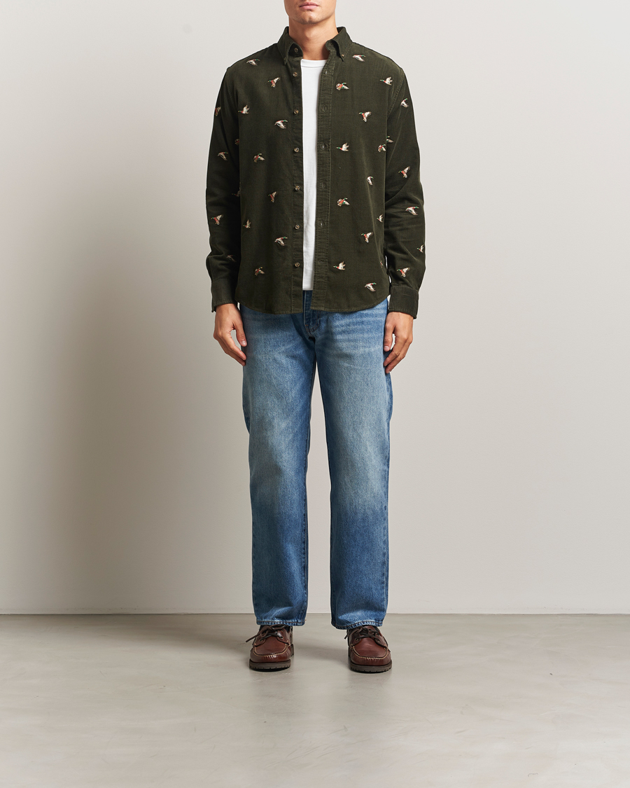 Herre | Skjorter | GANT | Regular Fit Embroidered Corduroy Shirt Green Lagoon