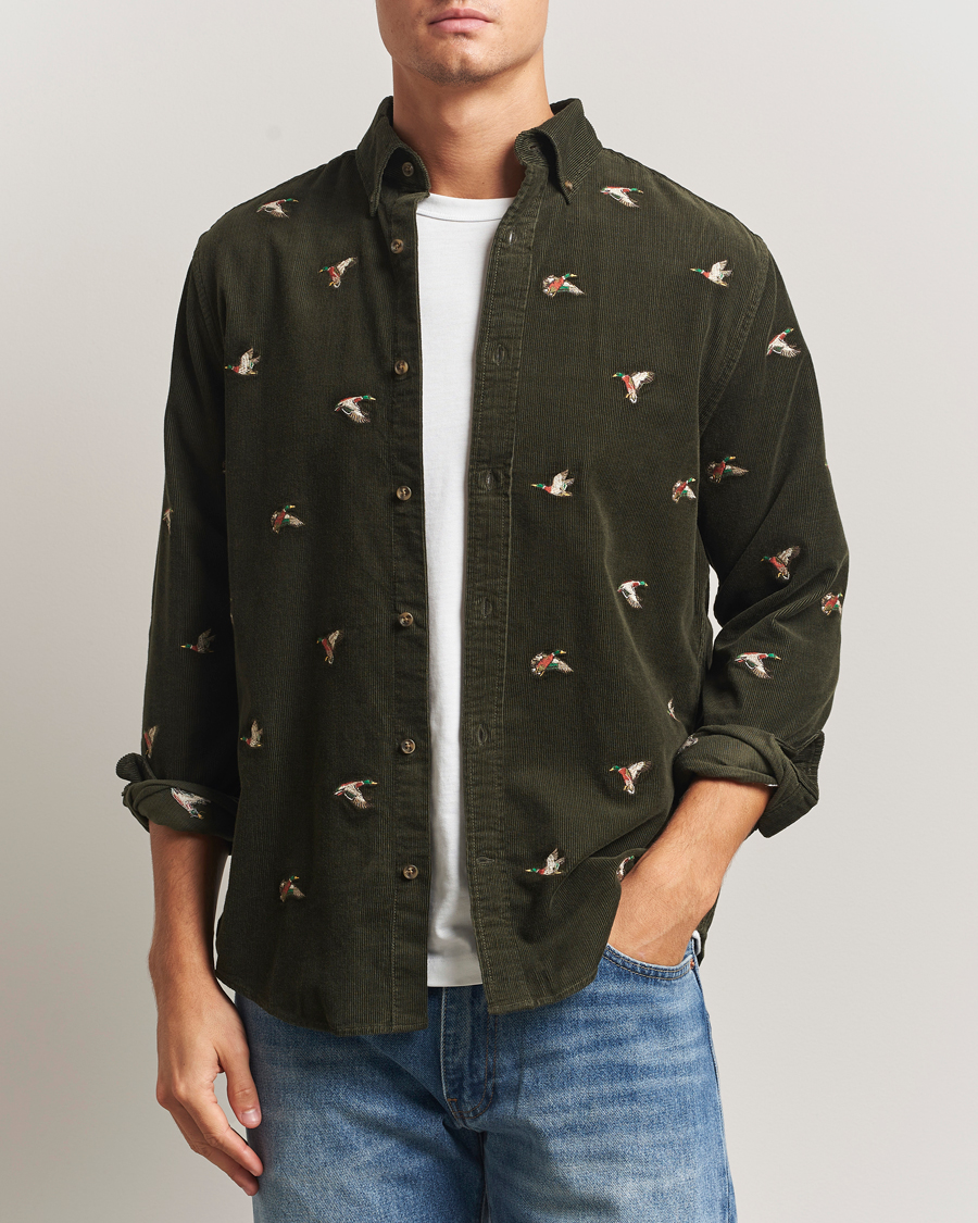 Herre | Skjorter | GANT | Regular Fit Embroidered Corduroy Shirt Green Lagoon