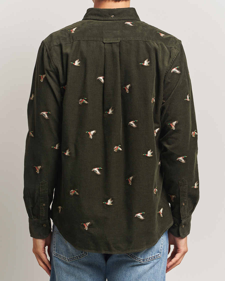 Herre | Skjorter | GANT | Regular Fit Embroidered Corduroy Shirt Green Lagoon