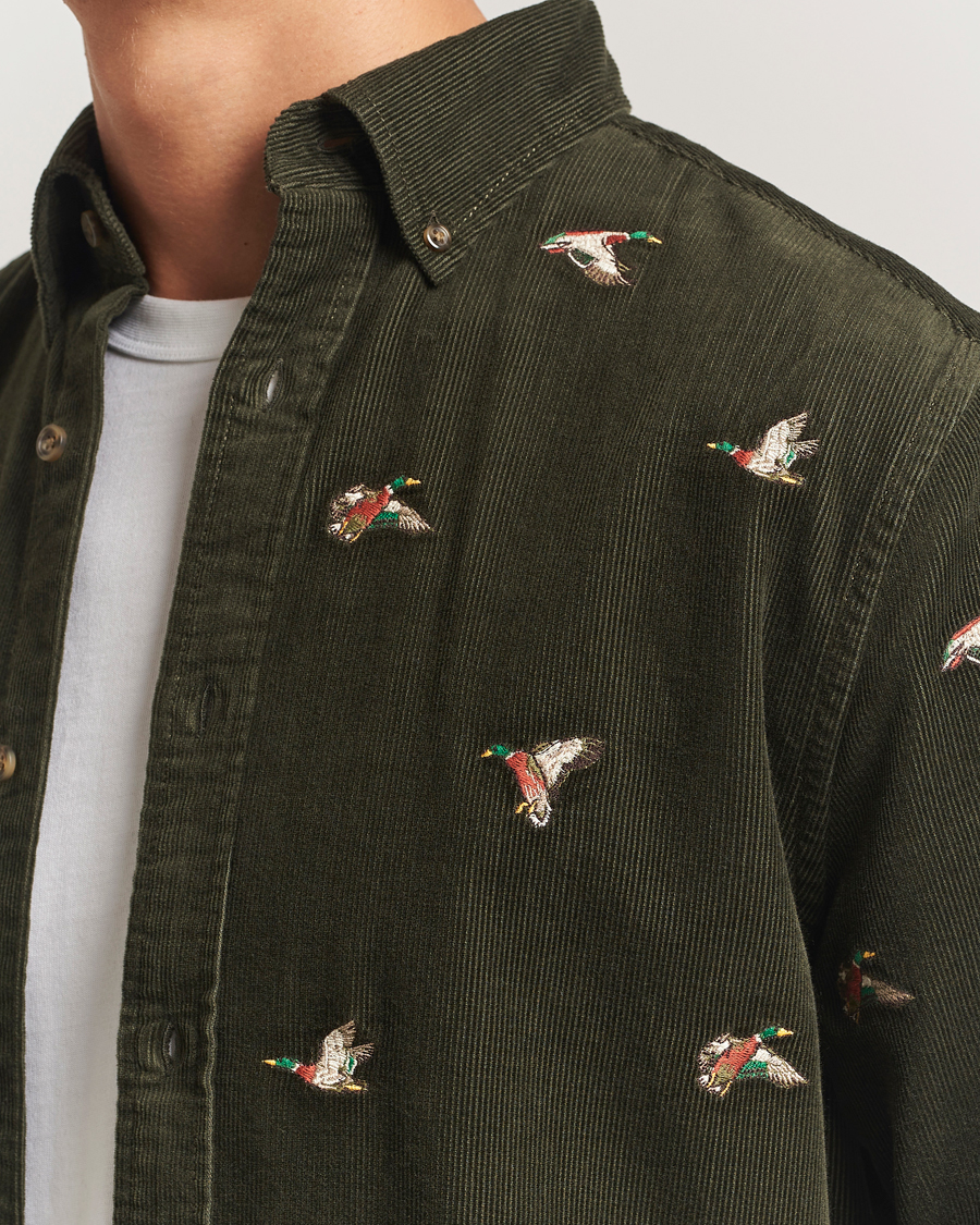 Herre | Skjorter | GANT | Regular Fit Embroidered Corduroy Shirt Green Lagoon