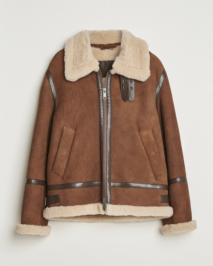 Herre | Jakker | GANT | Suede Shearling Jacket Mahogany Brown