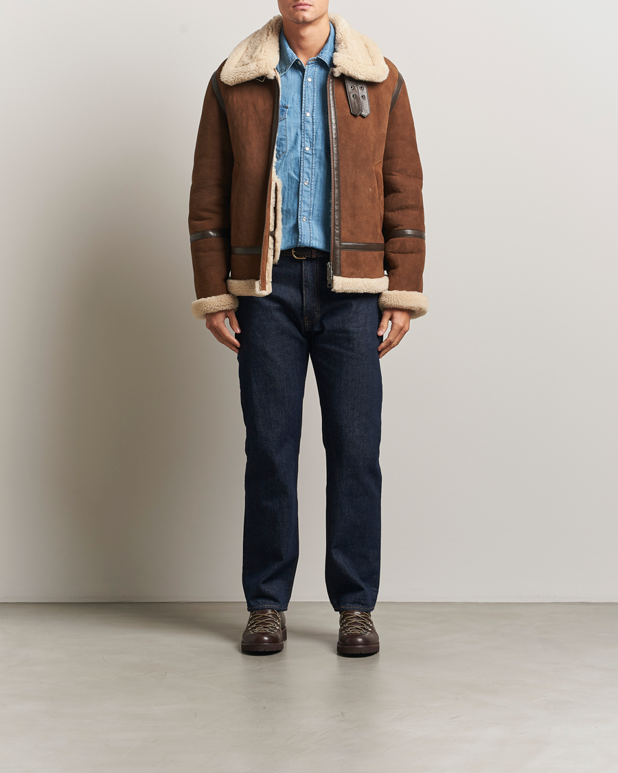 Herre | Jakker | GANT | Suede Shearling Jacket Mahogany Brown