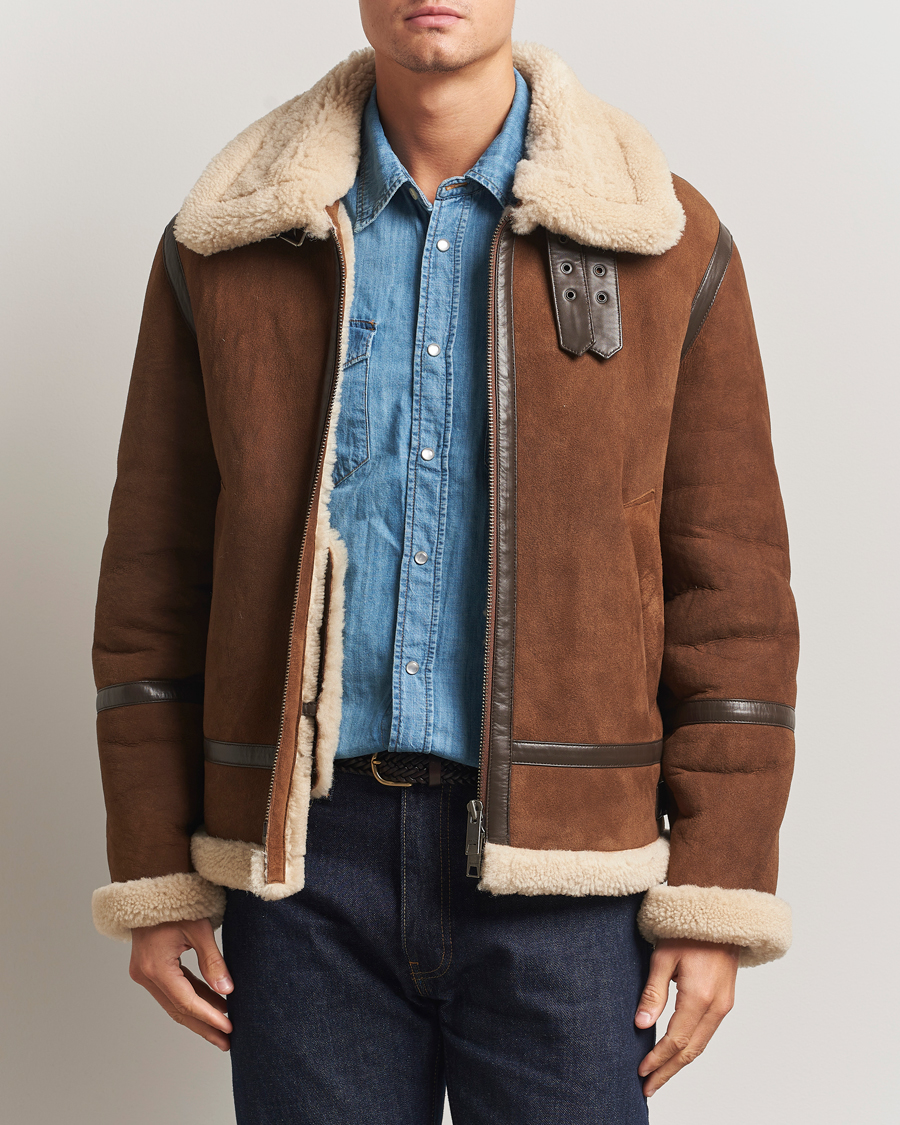 Herre | Jakker | GANT | Suede Shearling Jacket Mahogany Brown