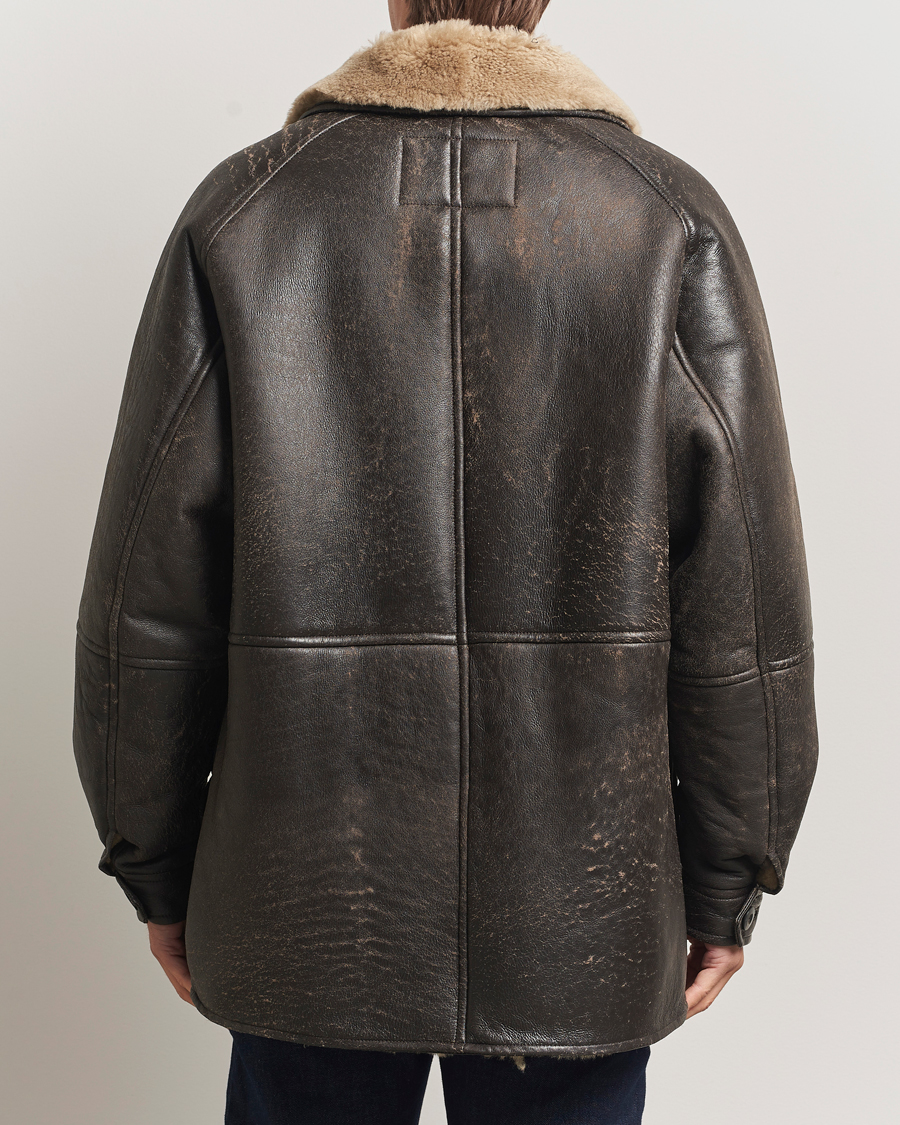 Herre | Jakker | Gant | Worn In Leather Shearling Jacket Deep Brown