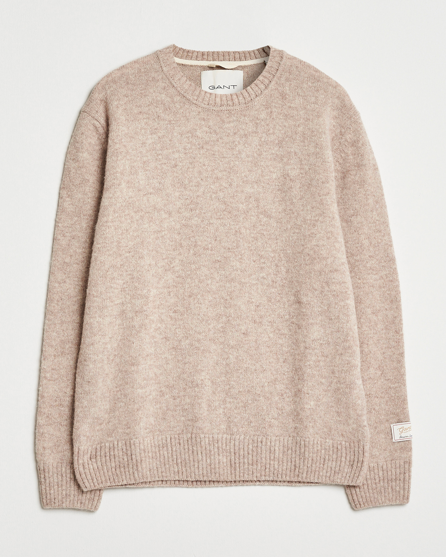 Herre | Trøjer | Gant | Scottish Wool Knitted Crew Neck Sweater Khaki Melange