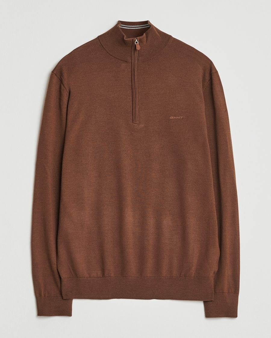 Herre | Trøjer | GANT | Extrafine Merino Wool Half Zip Mahogany Brown