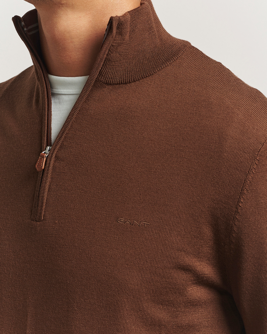 Herre | Trøjer | GANT | Extrafine Merino Wool Half Zip Mahogany Brown