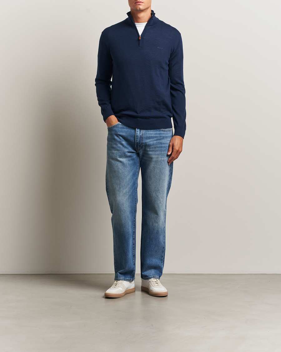 Herre | Trøjer | GANT | Extrafine Merino Wool Half Zip Marine