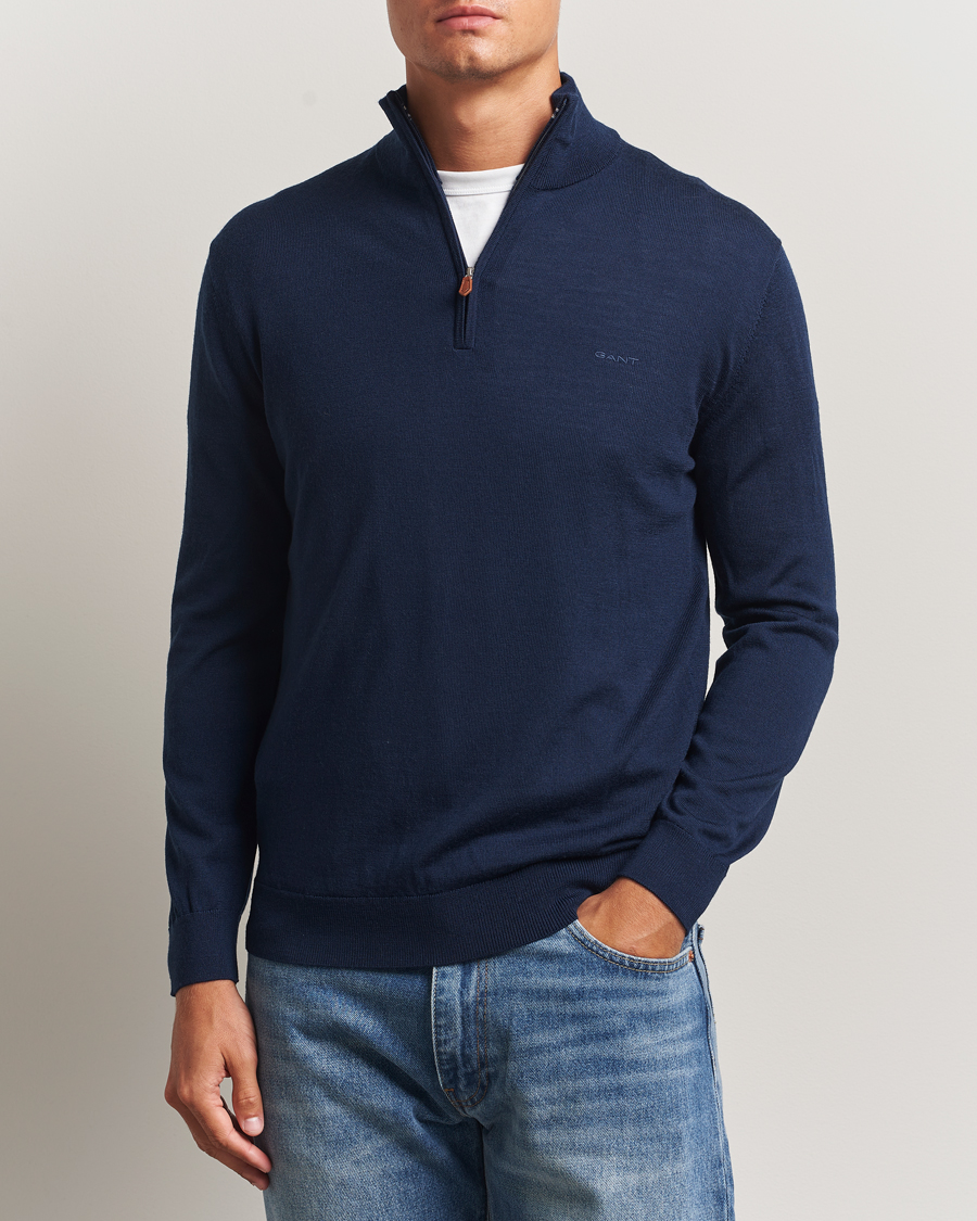 Herre | Trøjer | Gant | Extrafine Merino Wool Half Zip Marine