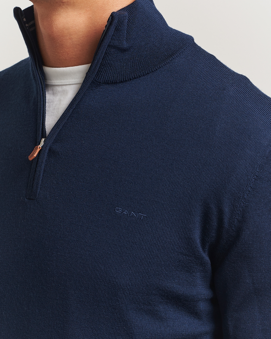 Herre | Trøjer | GANT | Extrafine Merino Wool Half Zip Marine