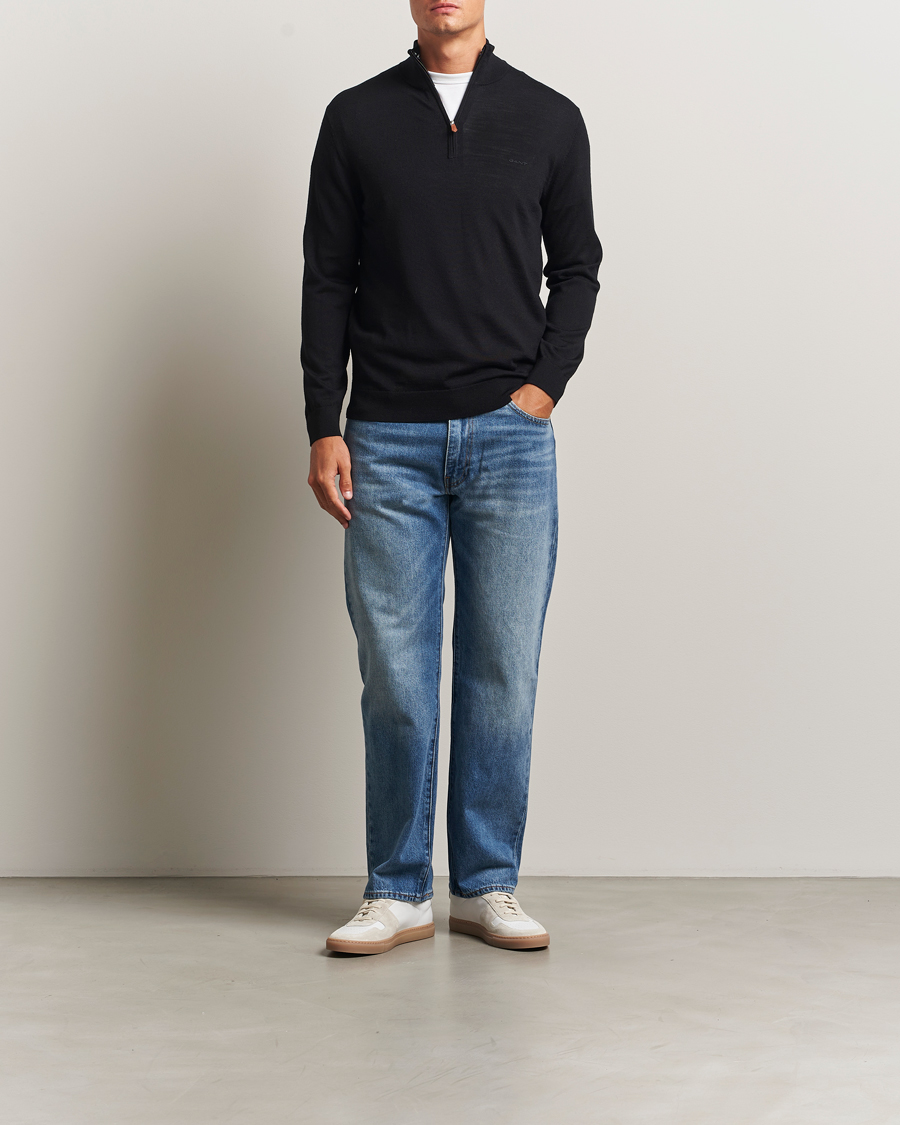 Herre | Trøjer | GANT | Extrafine Merino Wool Half Zip Black